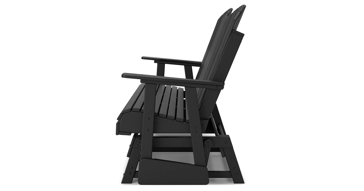 Hyland wave Black Outdoor Glider Loveseat from Ashley - Luna Furniture