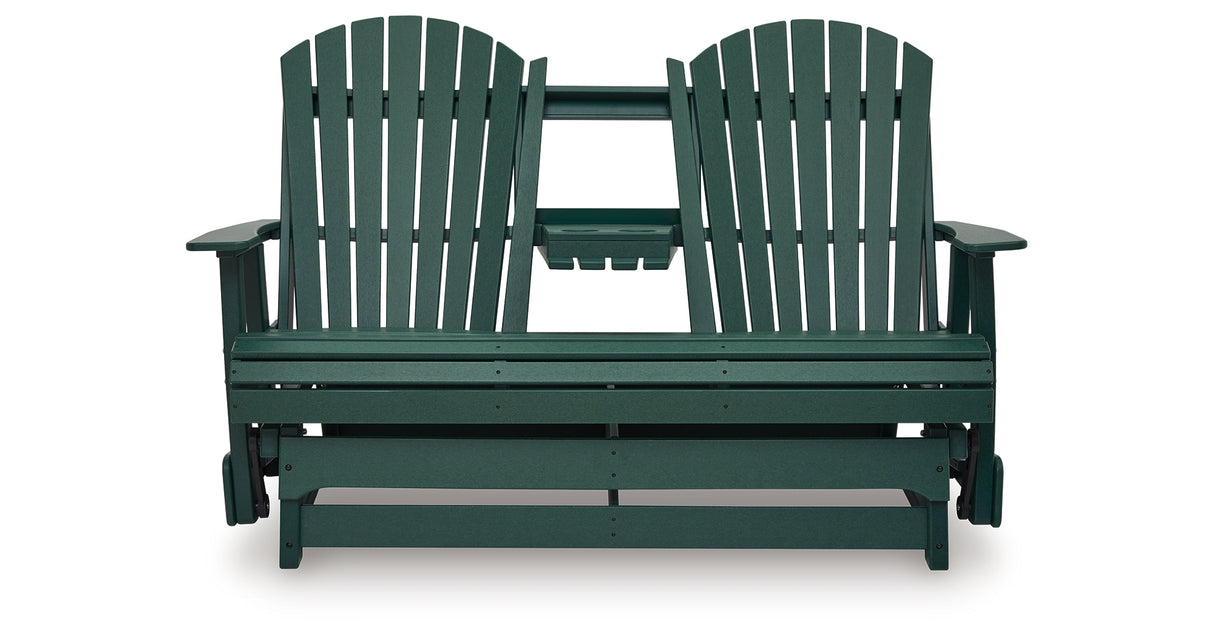 Shell Beach Green Outdoor Loveseat Glider from Ashley Furniture - Luna Furniture
