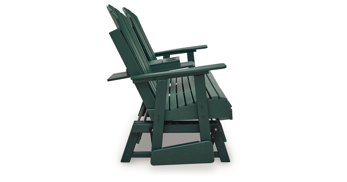 Shell Beach Green Outdoor Loveseat Glider from Ashley Furniture - Luna Furniture