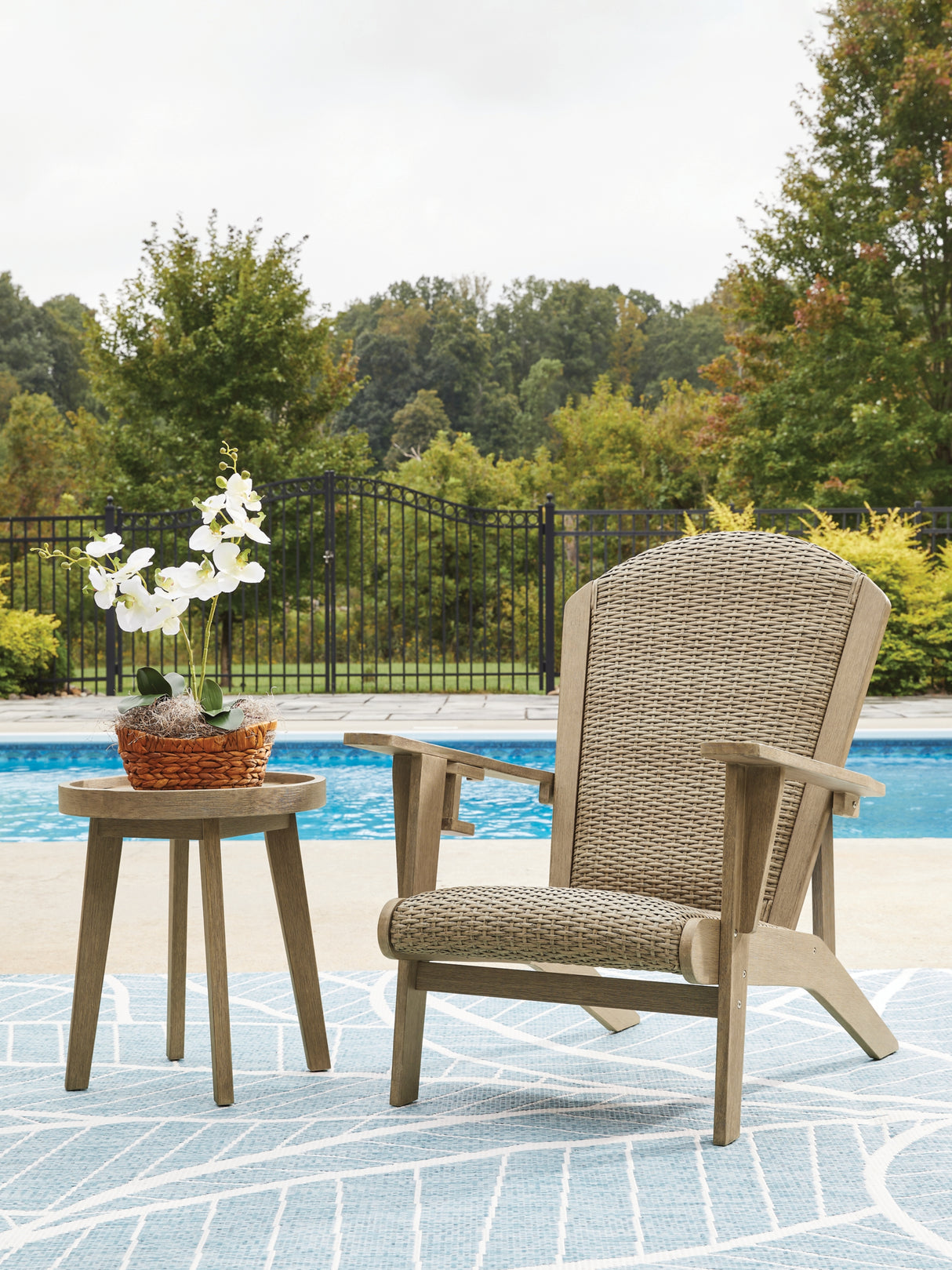 Marina Sun Outdoor Adirondack Chair and End Table in Beige from Ashley Furniture - Luna Furniture