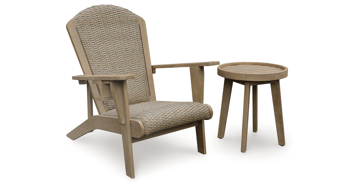 Marina Sun Outdoor Adirondack Chair and End Table in Beige from Ashley Furniture - Luna Furniture