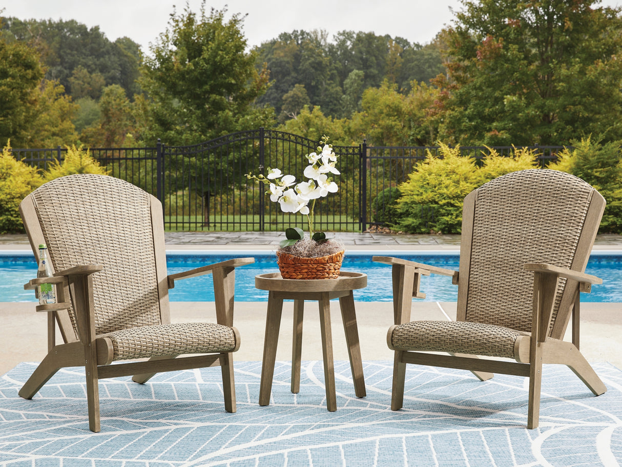 Marina Sun 2 Adirondack Chairs with End table in Beige from Ashley Furniture - Luna Furniture