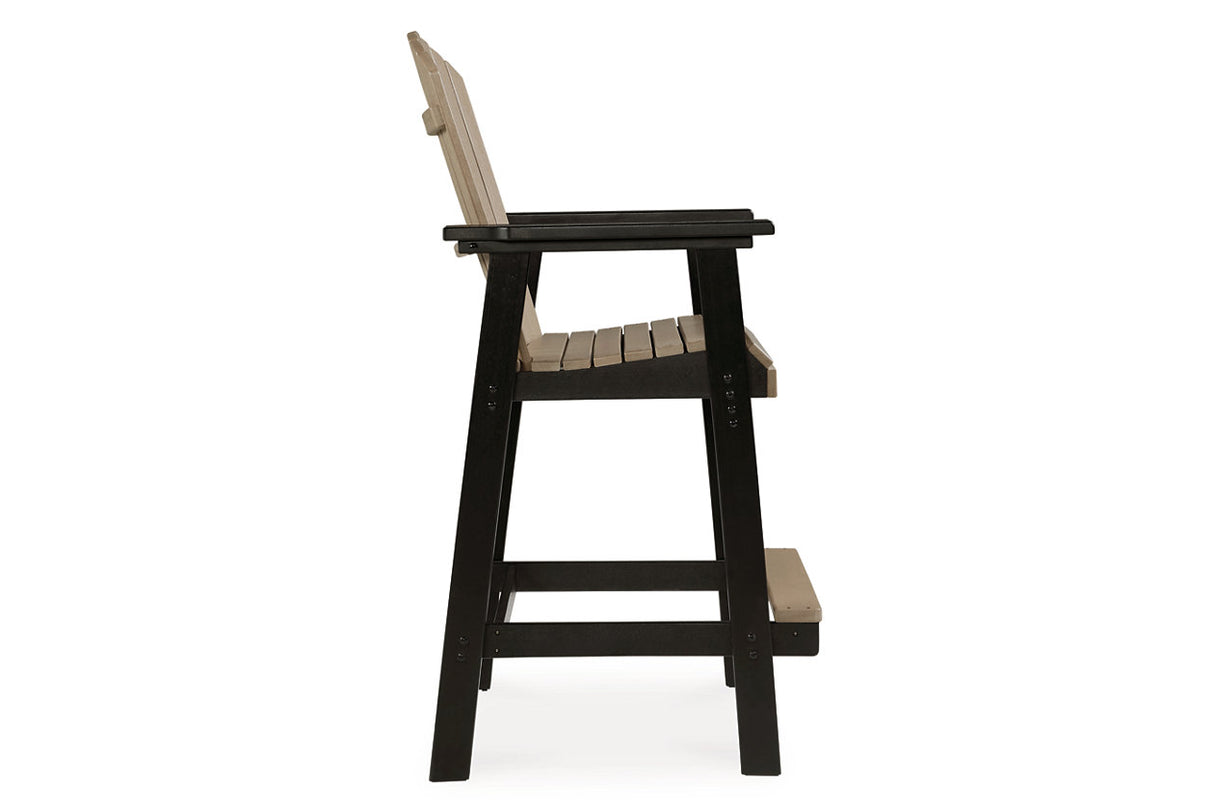 Fairen Trail Black/Driftwood Outdoor Counter Height Dining Table with 2 Barstools from Ashley - Luna Furniture