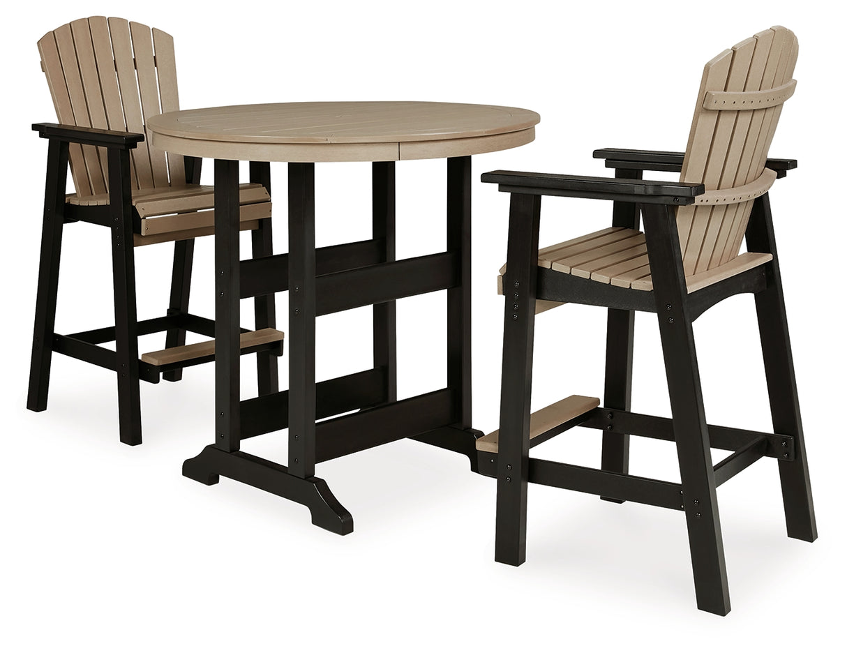 Fairen Trail Black/Driftwood Outdoor Counter Height Dining Table with 2 Barstools from Ashley Furniture - Luna Furniture