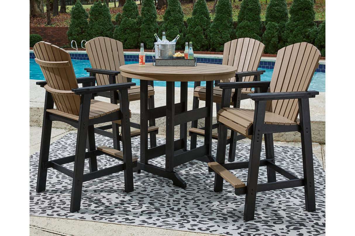 Fairen Trail Black/Driftwood Outdoor Counter Height Dining Table with 2 Barstools from Ashley - Luna Furniture
