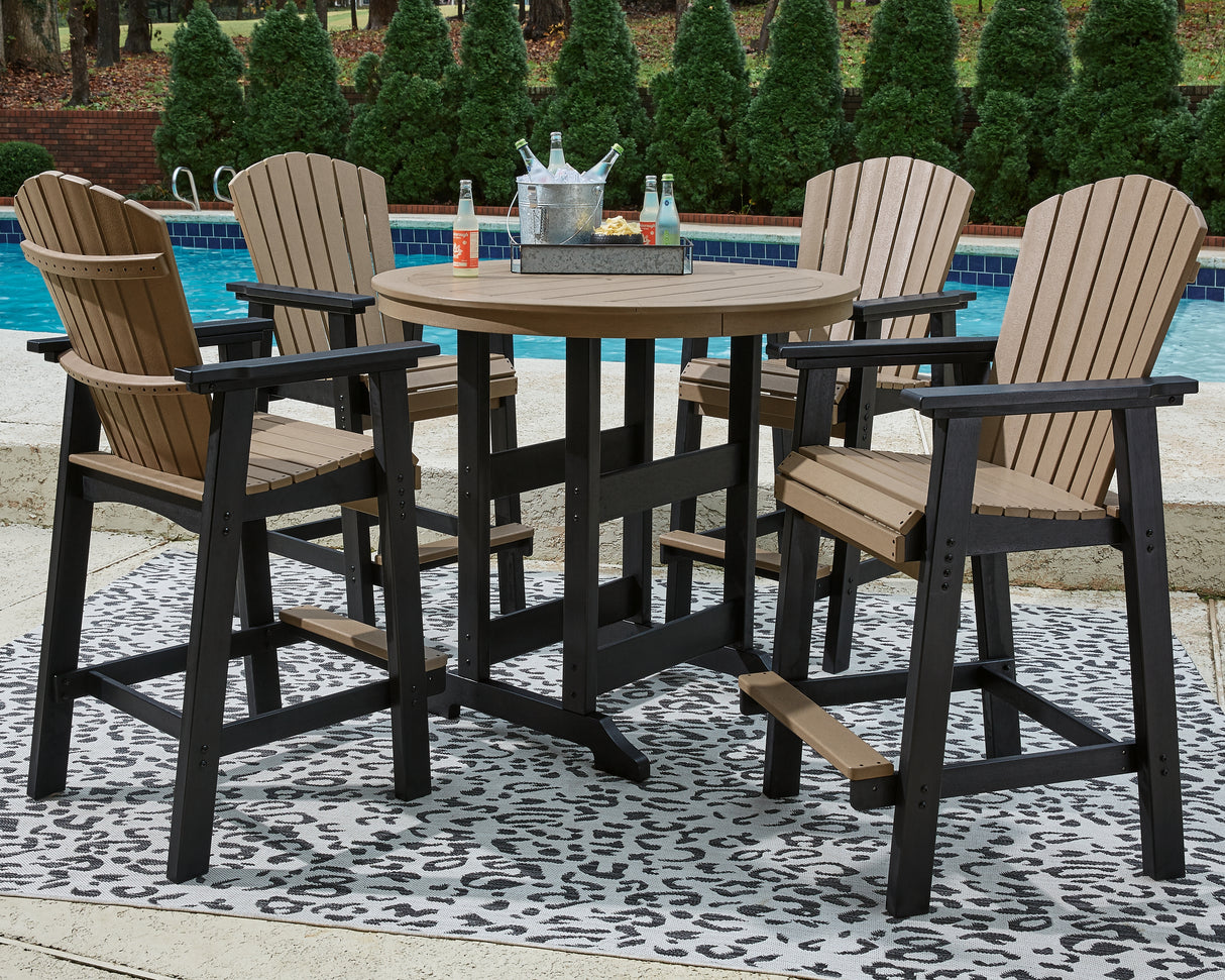 Fairen Trail Black/Driftwood Outdoor Counter Height Dining Table with 2 Barstools from Ashley - Luna Furniture