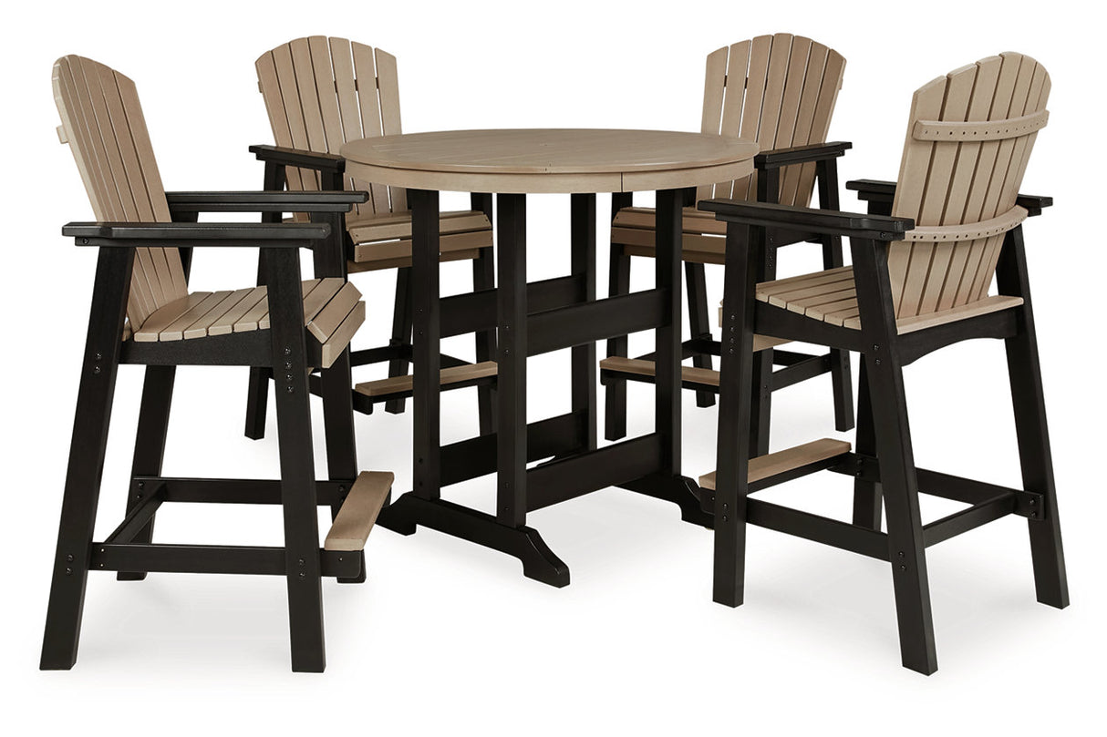 Fairen Trail Black/Driftwood Outdoor Counter Height Dining Table with 2 Barstools from Ashley - Luna Furniture
