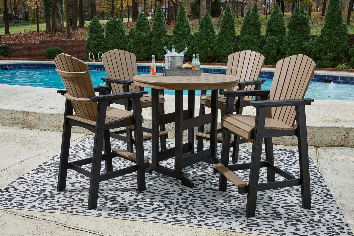 Fairen Trail Black/Driftwood Outdoor Counter Height Dining Table with 2 Barstools from Ashley - Luna Furniture