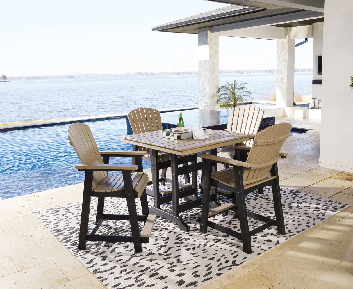 Fairen Trail Black/Driftwood Outdoor Counter Height Dining Table with 4 Barstools from Ashley - Luna Furniture