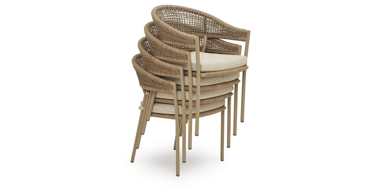 Orchard Beach Beige Outdoor Arm Chair with Cushion (Set of 4) from Ashley Furniture - Luna Furniture
