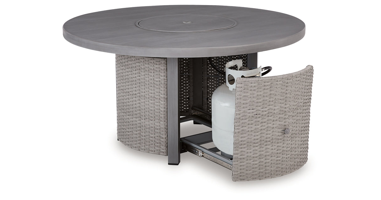 Half Moon Beach Gray Outdoor Fire Pit Table from Ashley Furniture - Luna Furniture