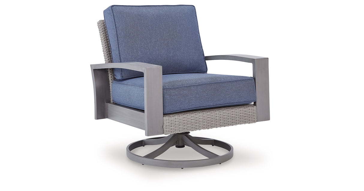 Half Moon Beach Blue/Gray Outdoor Swivel Lounge Chair with Cushion from Ashley Furniture - Luna Furniture