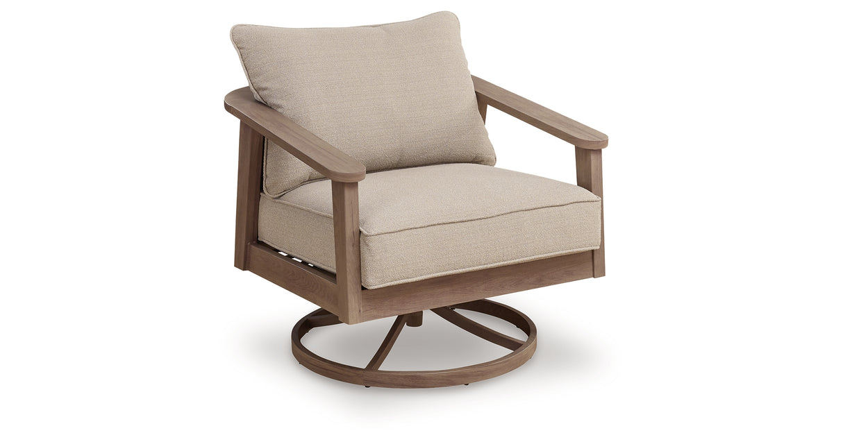Harmony Headlands Natural/Gray Outdoor Swivel Lounge with Cushion from Ashley - Luna Furniture