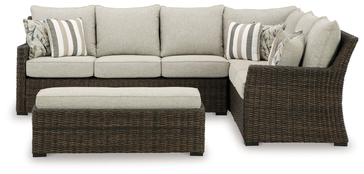 Brook Ranch Brown Outdoor Sectional Set with Lounge Chair and Coffee Table from Ashley - Luna Furniture