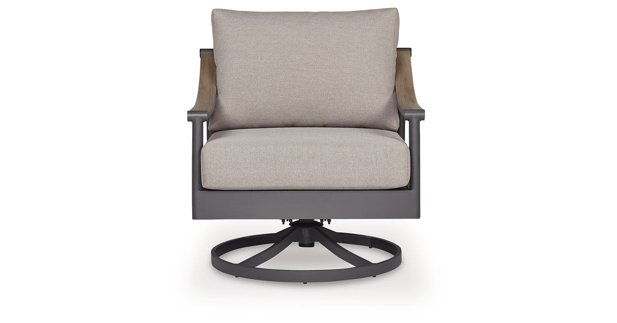 Ocean Beach Gray Outdoor Swivel Lounge with Cushion from Ashley Furniture - Luna Furniture