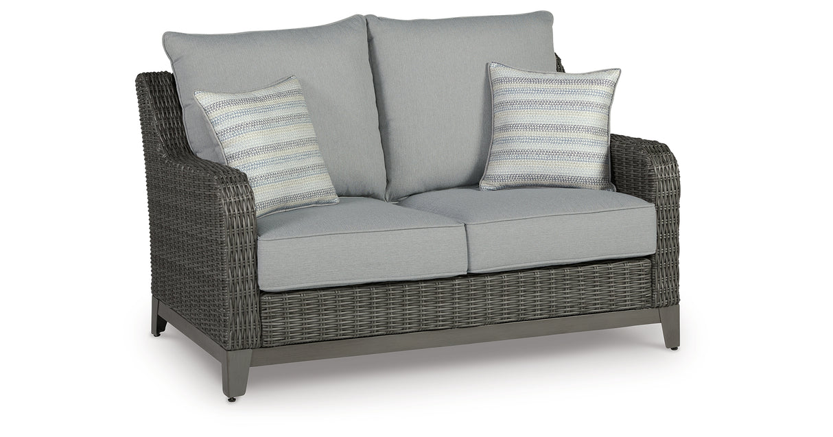 Elite Park Gray Outdoor Loveseat with Cushion from Ashley - Luna Furniture
