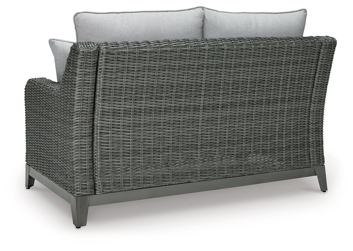 Elite Park Gray Outdoor Loveseat with Cushion from Ashley - Luna Furniture