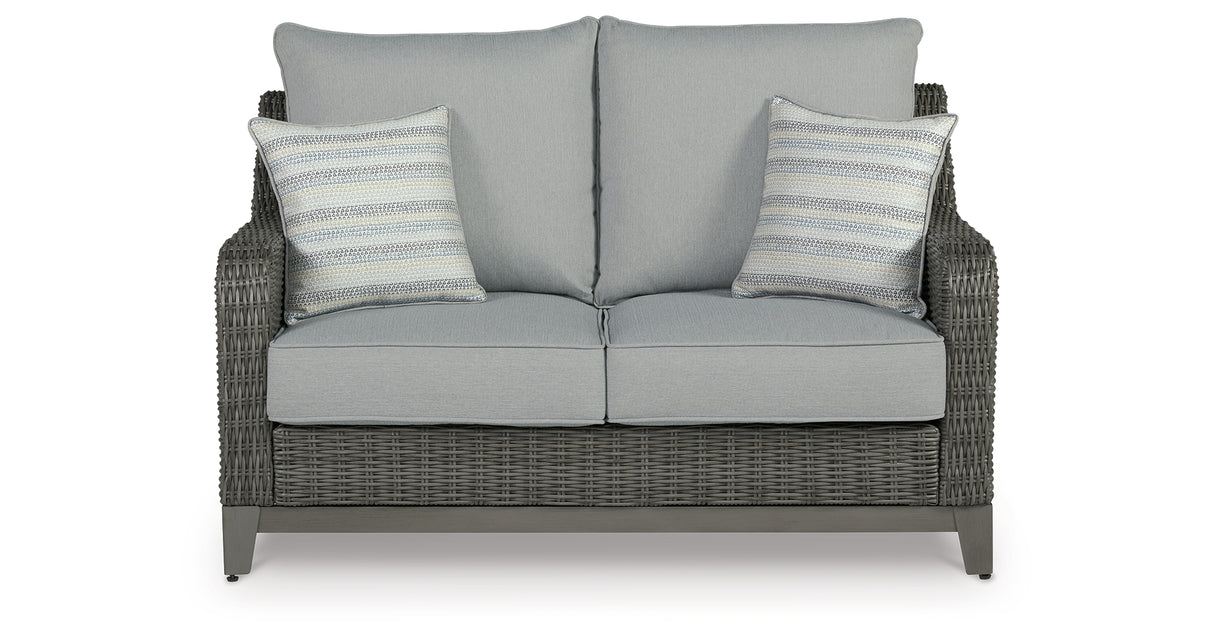Elite Park Gray Outdoor Loveseat with Cushion from Ashley - Luna Furniture