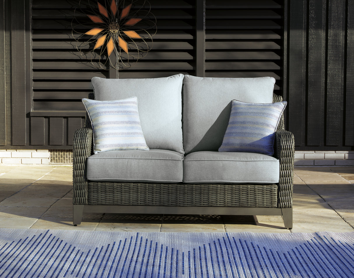Elite Park Gray Outdoor Loveseat with Cushion from Ashley - Luna Furniture