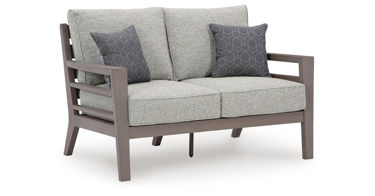 Hillside Barn Gray/Brown Outdoor Loveseat with Cushion from Ashley Furniture - Luna Furniture