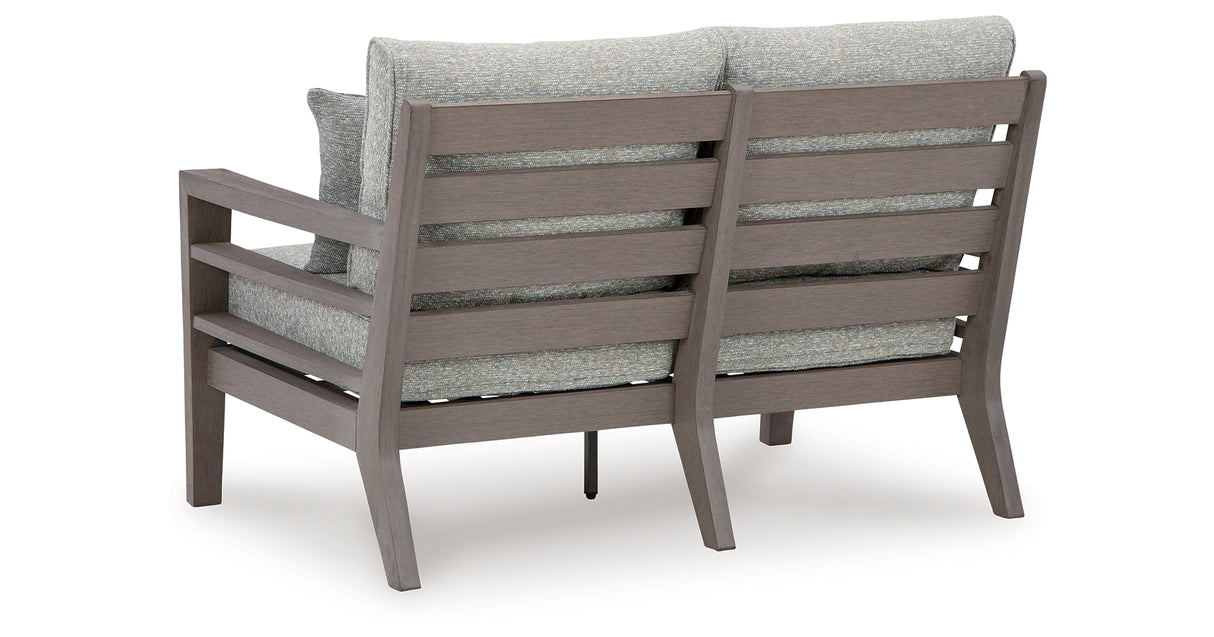 Hillside Barn Gray/Brown Outdoor Loveseat with Cushion from Ashley Furniture - Luna Furniture