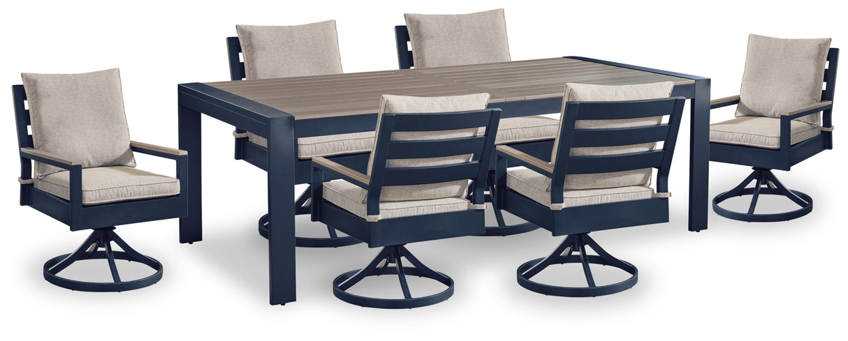 East Beach Outdoor Dining Table and 6 Chairs in Navy Blue/Driftwood from Ashley Furniture - Luna Furniture