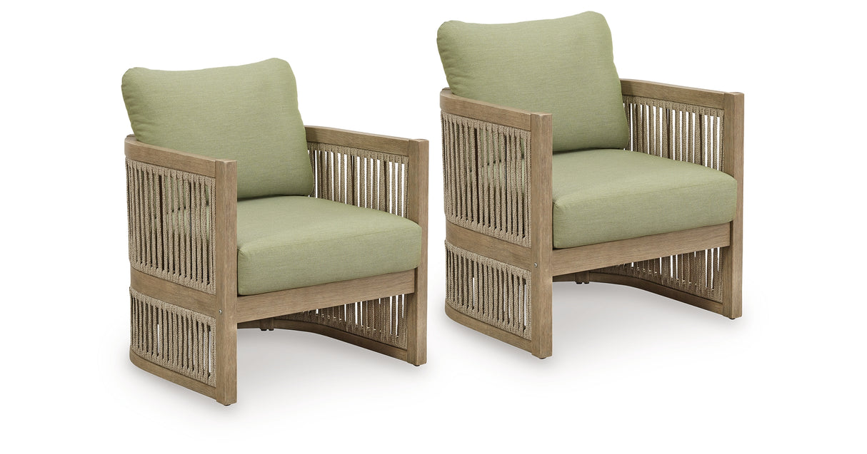 Serena Shores Outdoor Sofa and 2 Chairs in Beige/Green from Ashley Furniture - Luna Furniture