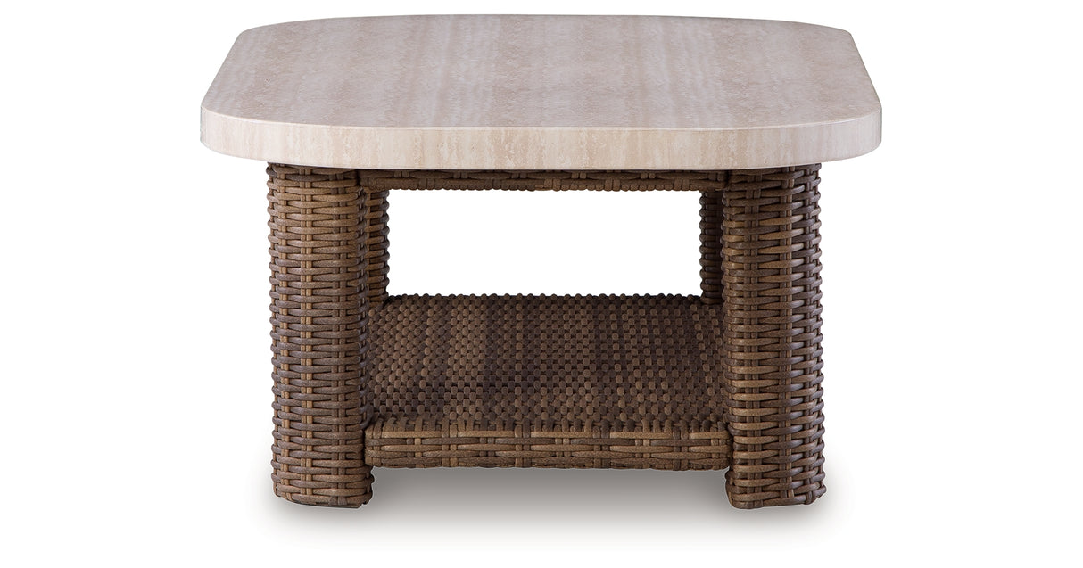 Dolan Creek Beige/Brown Outdoor Coffee Table from Ashley - Luna Furniture
