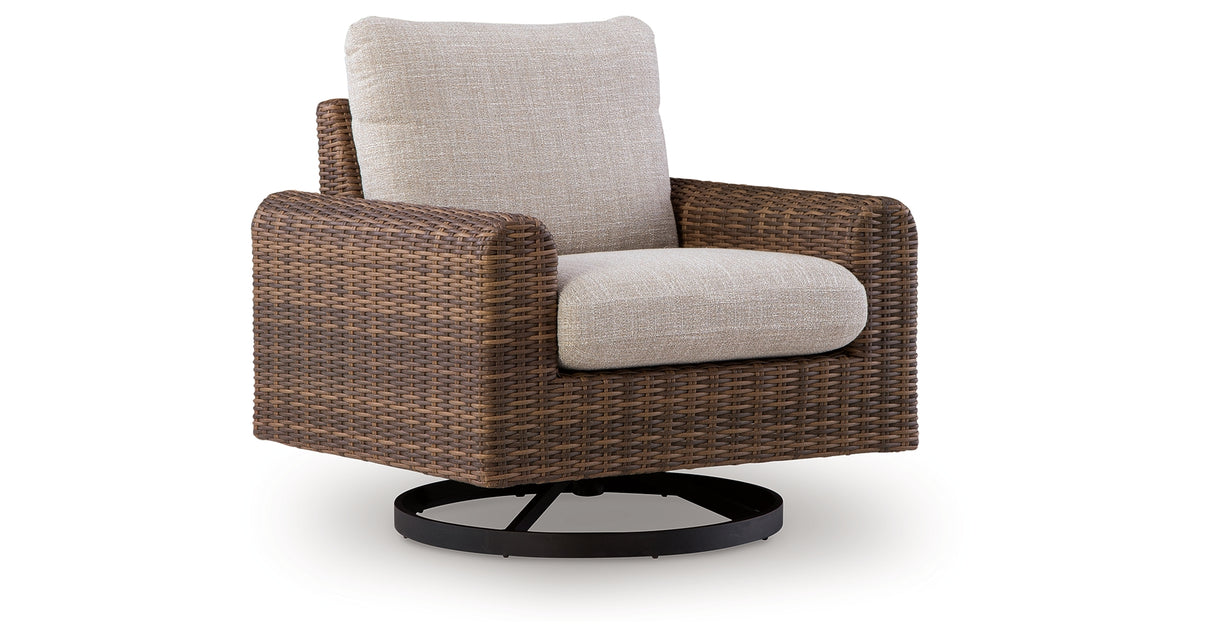 Dolan Creek Gray/Brown Outdoor Swivel Lounge Chair with Cushion from Ashley - Luna Furniture