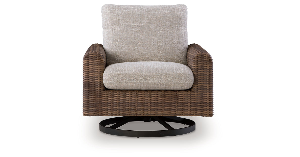 Dolan Creek Gray/Brown Outdoor Swivel Lounge Chair with Cushion from Ashley - Luna Furniture