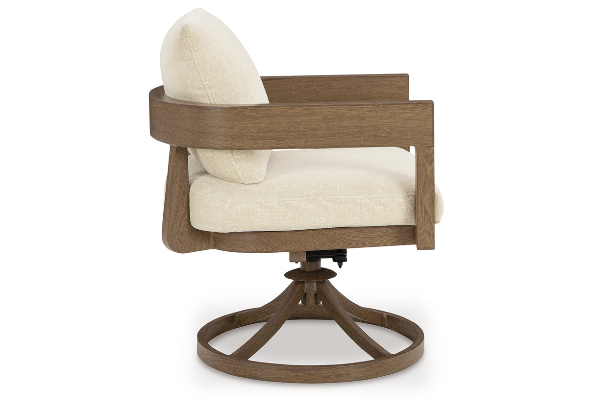 Serene Bay Dark Brown/White Outdoor Swivel Dining Chair with Cushion from Ashley Furniture - Luna Furniture