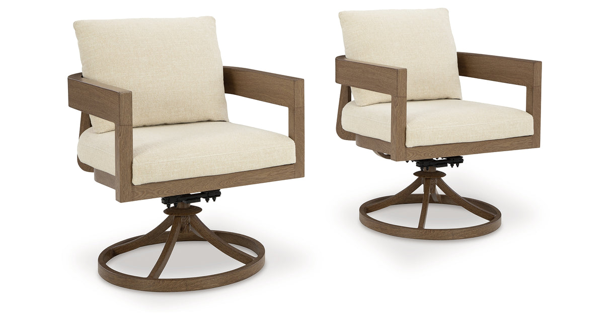 Serene Bay Dark Brown/White Outdoor Swivel Dining Chair with Cushion from Ashley Furniture - Luna Furniture