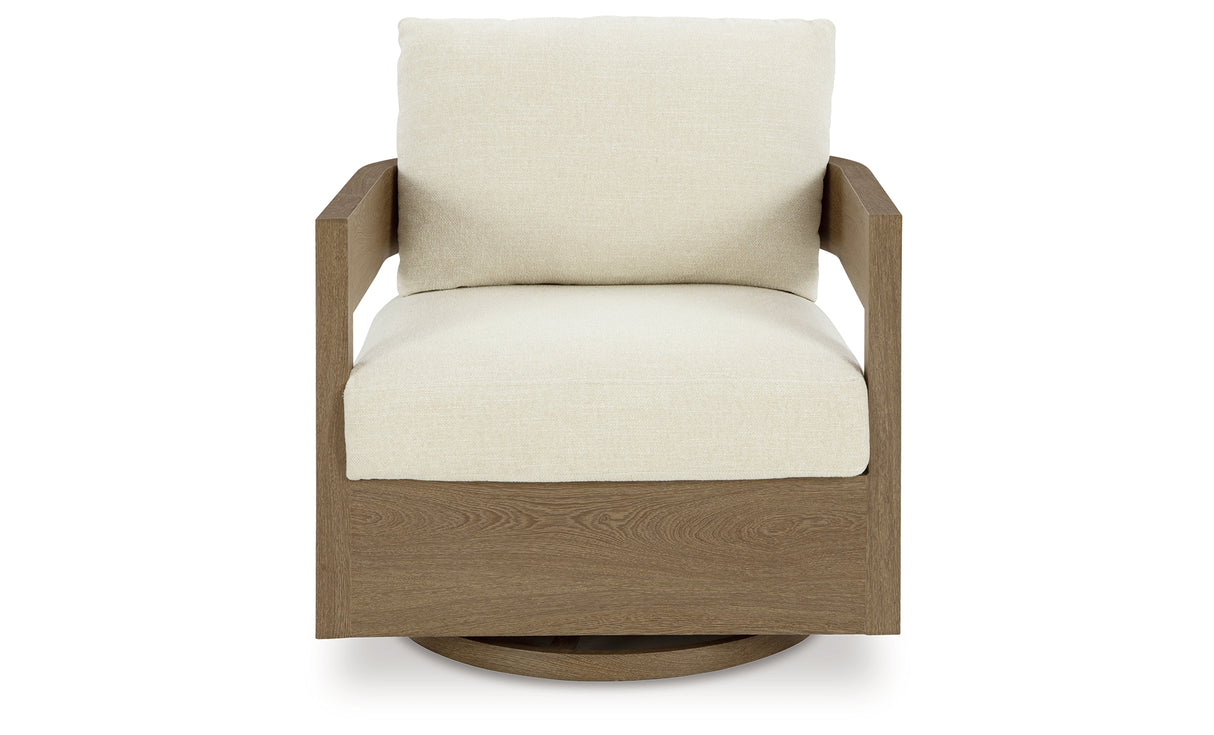 Serene Bay Outdoor Sofa and 2 Chairs with Coffee Table in Dark Brown/White from Ashley Furniture - Luna Furniture