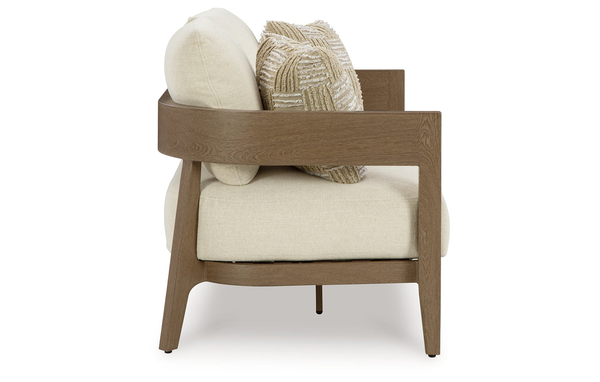 Serene Bay Outdoor Sofa and Loveseat in Dark Brown/White from Ashley Furniture - Luna Furniture