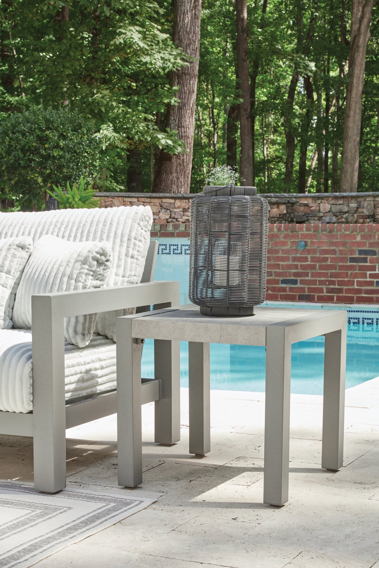Hurley Park Outdoor Sofa and Loveseat with Coffee Table and 2 End Tables in Gray from Ashley Furniture - Luna Furniture