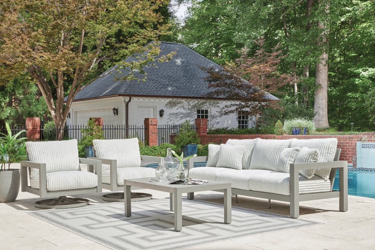 Hurley Park Outdoor Sofa with 2 Lounge Chairs in Gray from Ashley Furniture - Luna Furniture