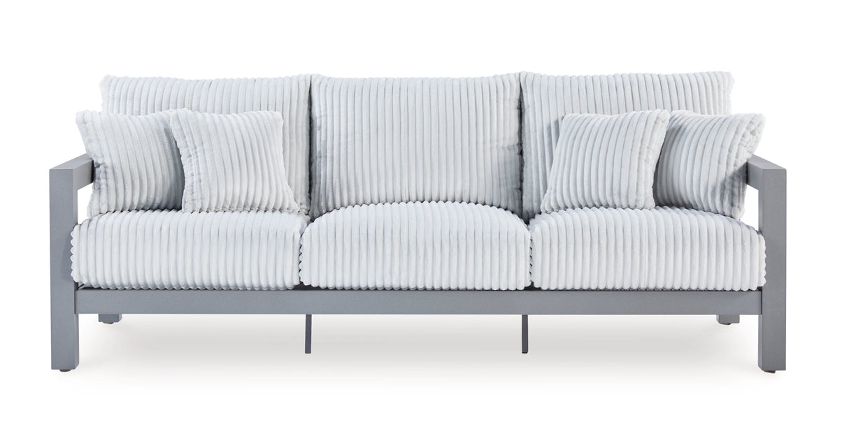 Hurley Park Outdoor Sofa and 2 Chairs with Coffee Table in Gray from Ashley Furniture - Luna Furniture
