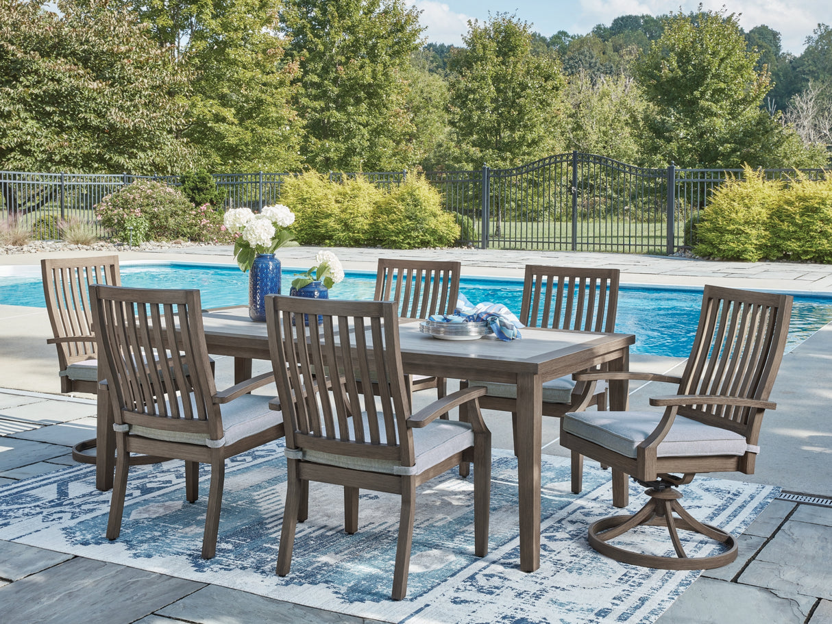 Rainier Ranch Outdoor Dining Table and 6 Chairs in Brown/Beige from Ashley Furniture - Luna Furniture