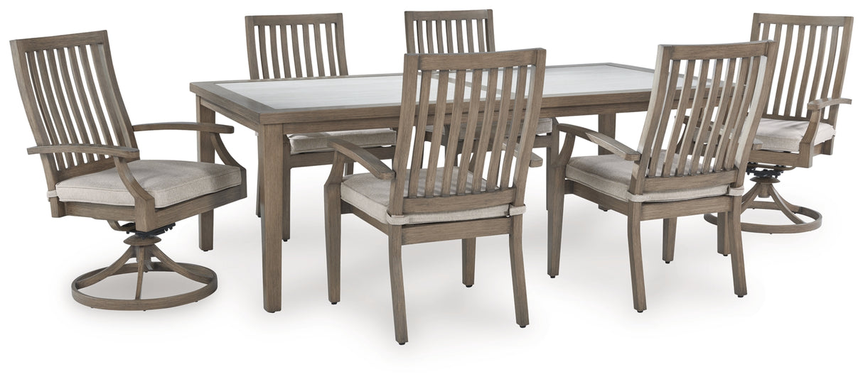 Rainier Ranch Outdoor Dining Table and 6 Chairs in Brown/Beige from Ashley Furniture - Luna Furniture