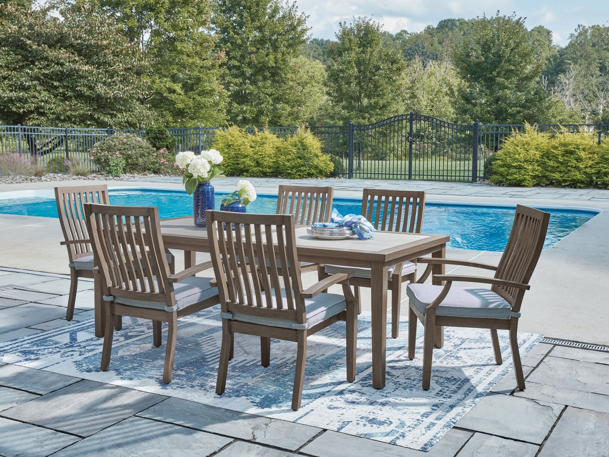 Rainier Ranch Outdoor Dining Table and 6 Chairs in Brown/Beige from Ashley Furniture - Luna Furniture