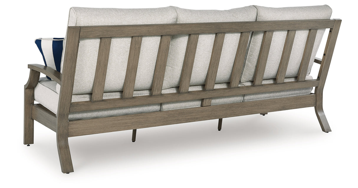 Rainier Ranch Outdoor Sofa and Loveseat with Coffee Table in Brown/Beige from Ashley Furniture - Luna Furniture