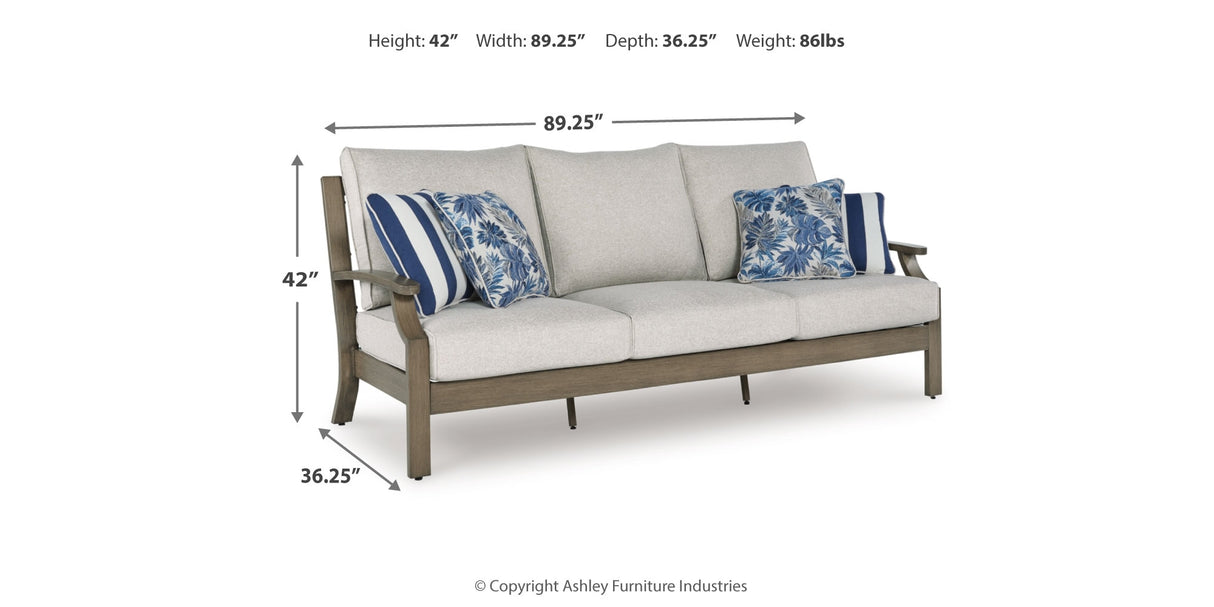 Rainier Ranch Outdoor Sofa and Loveseat with Coffee Table in Brown/Beige from Ashley Furniture - Luna Furniture
