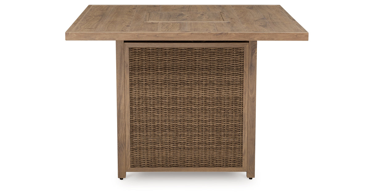 Walton Bridge Driftwood Outdoor Bar Table with Fire Pit from Ashley Furniture - Luna Furniture