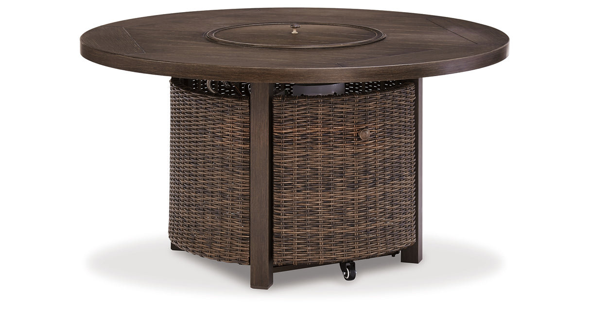 Paradise Trail Outdoor Loveseat and 2 Lounge Chairs with Fire Pit Table in Medium Brown from Ashley Furniture - Luna Furniture
