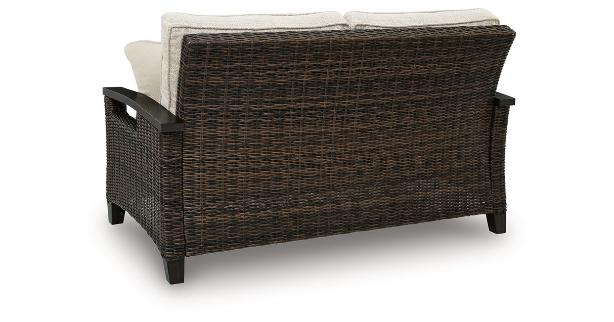 Monterey Point Outdoor Sofa and Loveseat with Coffee Table in Dark Brown from Ashley Furniture - Luna Furniture