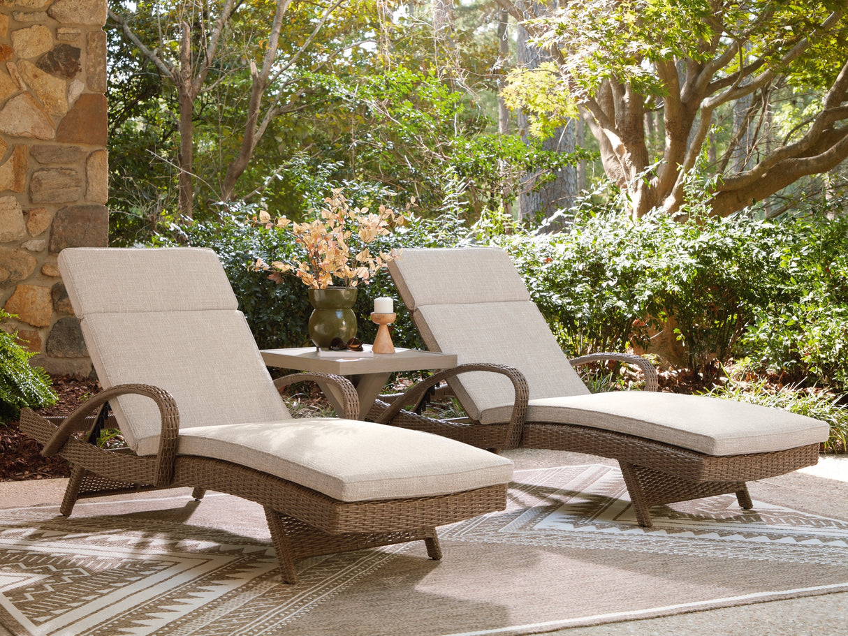 Laguna Heights Beige 2 Chaise Lounges and End Table from Ashley Furniture - Luna Furniture