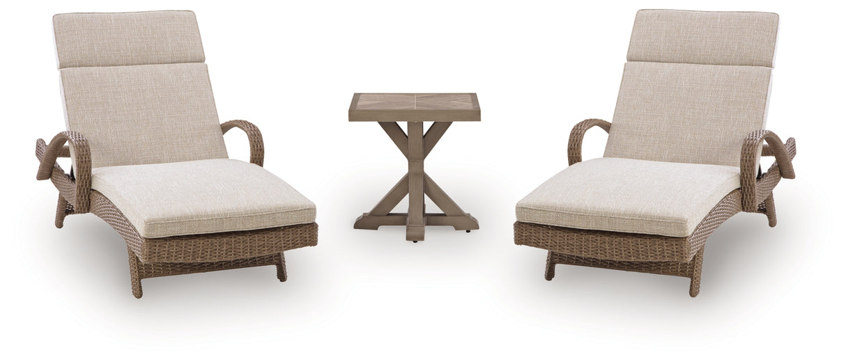 Laguna Heights Beige 2 Chaise Lounges and End Table from Ashley Furniture - Luna Furniture