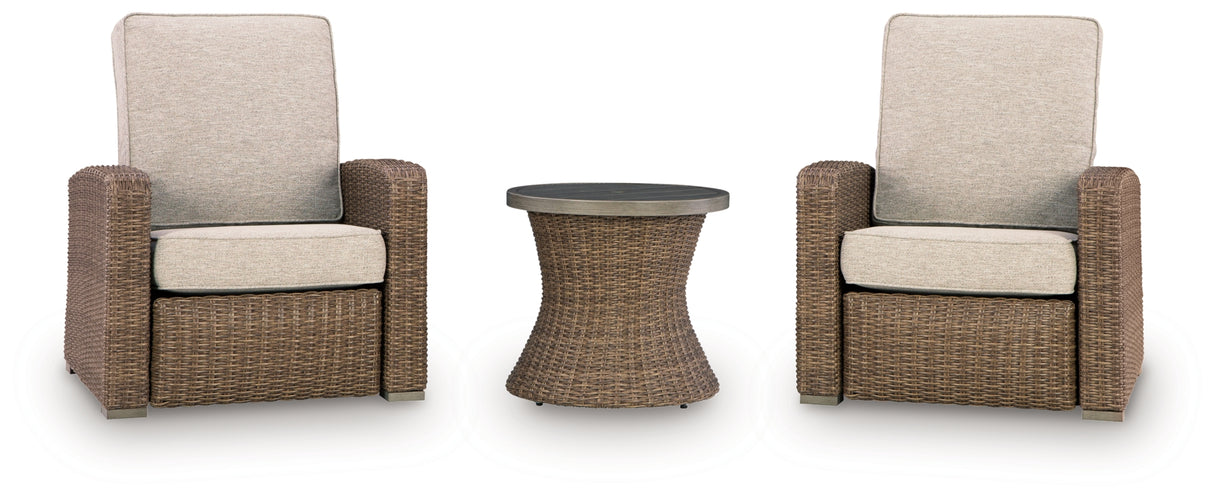 Laguna Heights Beige 2 Outdoor Chairs and End Table from Ashley Furniture - Luna Furniture