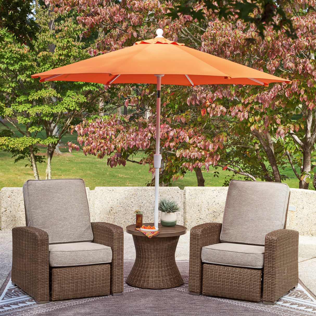 Laguna Heights Beige 2 Outdoor Chairs and End Table from Ashley Furniture - Luna Furniture