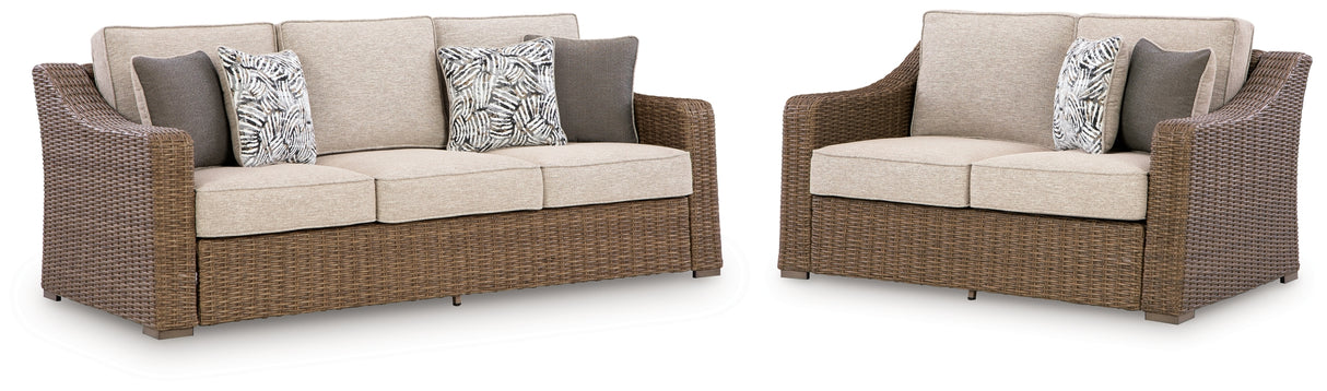 Laguna Heights Outdoor Sofa and Loveseat in Beige from Ashley Furniture - Luna Furniture